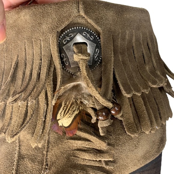 SBICCA Jessa Brown Suede Western Cowgirl Rodeo Leather Fringe‎ Heeled Booties - Picture 3 of 12